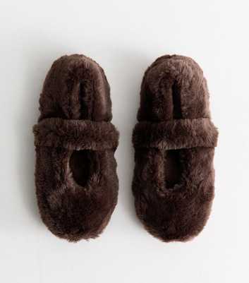 Dark Brown Faux Fur Mary Jane Ballet Slippers