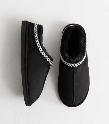 Black Faux Suede Lace Trim Slipper Boots