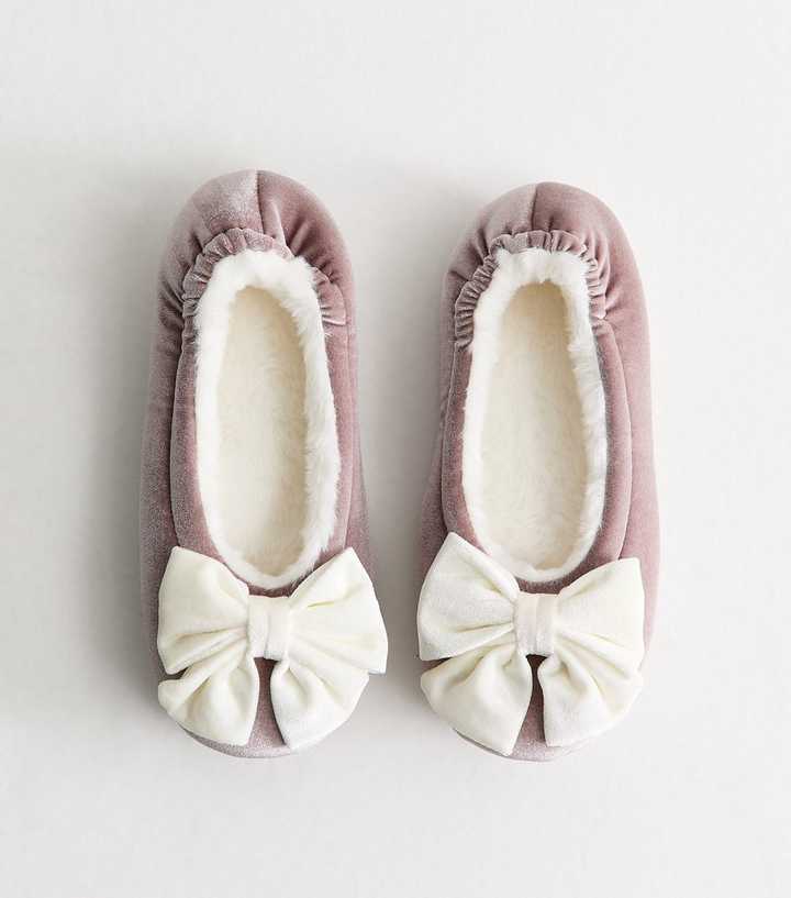 Purple Velvet Top Bow Ballet Slippers