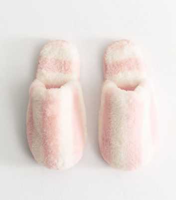 Pink Faux Fur Striped Slippers
