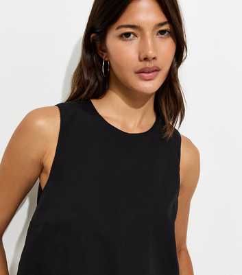 Black Cotton Layered 2-in-1 Sleeveless Midi Dress