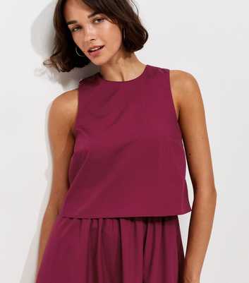 Dark Burgundy Cotton Layered 2-in-1 Sleeveless Midi Dress