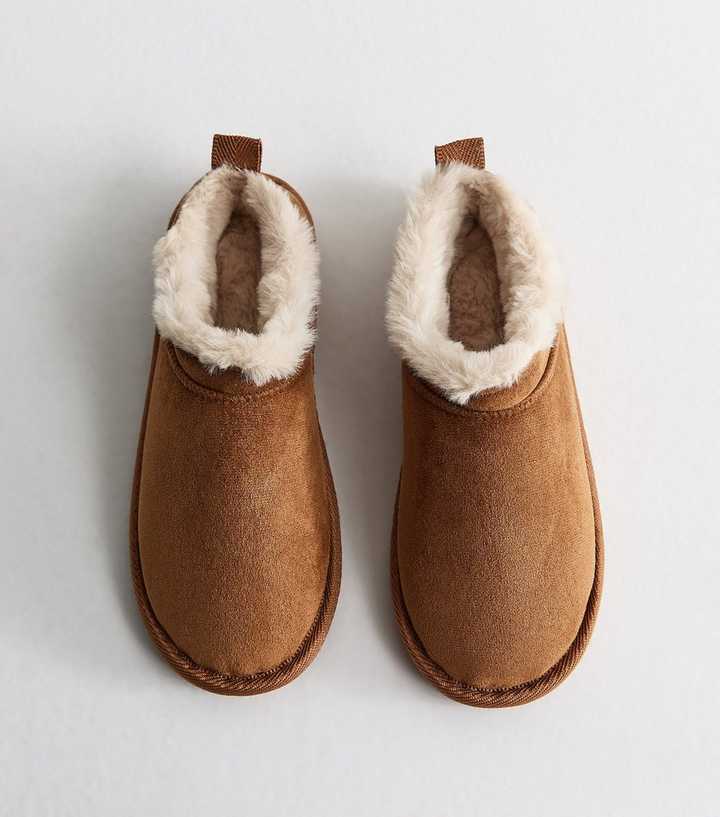 Tan Faux Suede Low Boot Slippers