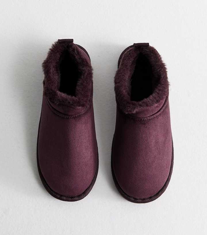 Dark Burgundy Faux Suede Low Boot Slippers
