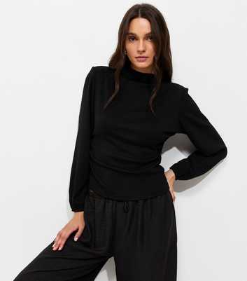Black Shoulder Pad Long Sleeve Top