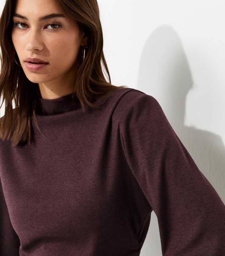 Dark Burgundy Shoulder Pad Long Sleeve Top