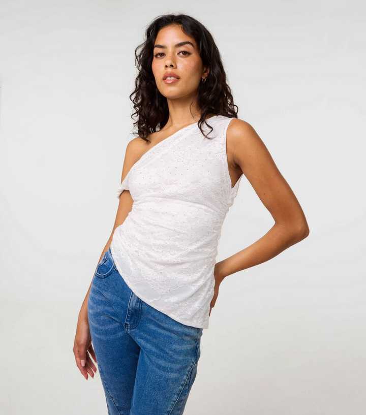 Pink Vanilla Off White Diamante Lace Off Top