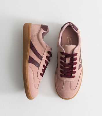 Bright Pink Pebbled Faux Leather Contrast Stripe Trainers
