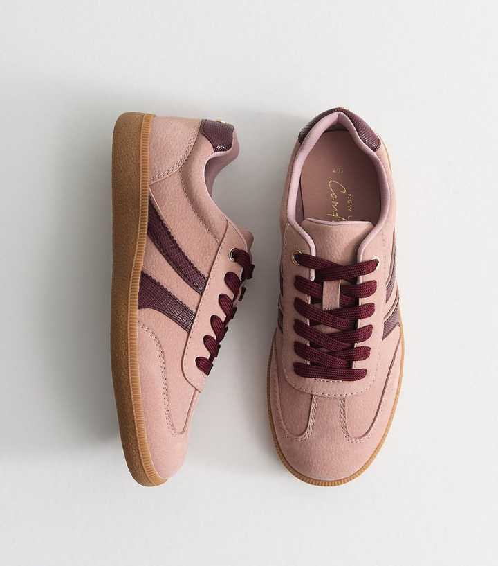 Bright Pink Pebbled Faux Leather Contrast Stripe Trainers