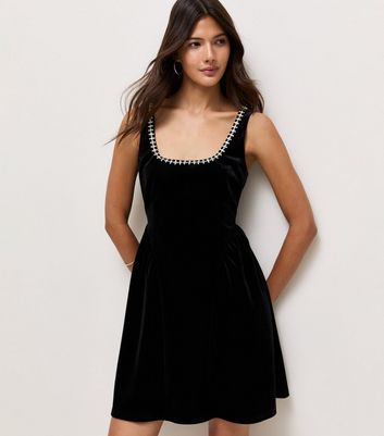 black velvet diamante detail trim mini dress Jersey Murci