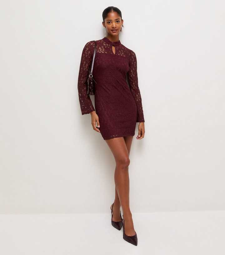 burgundy collared dress Dark Lace Keyhole Long Sleeve Mini benefits:RP_Flexible Tiffany Blue & Aqua Size:Size S / AU 8 breathable fabric