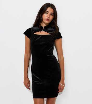 Black Velvet Keyhole High Neck Mini Dress