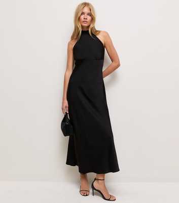 Black Halter Neck Satin Maxi Dress