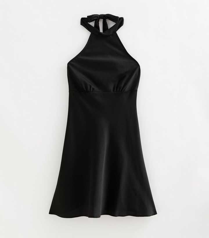 Black Satin Halter Neck Mini Dress