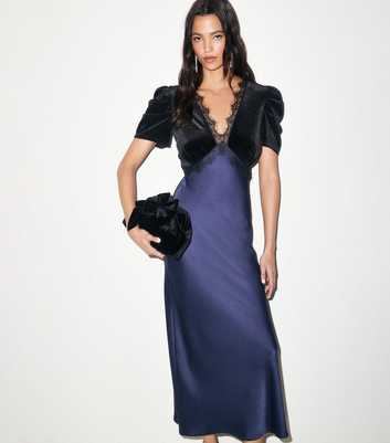Navy 2 In 1 Velvet Midi Dress