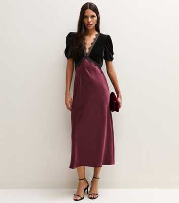 Dark Burgundy 2 In 1 Velvet Midi Dress