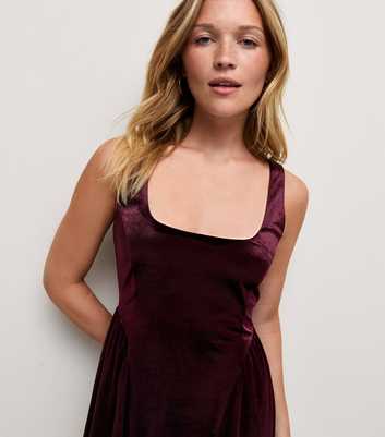 Dark Burgundy Velvet Square Neck Mini Dress