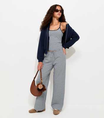 Girls Grey Cotton Rich Striped Jersey Wide Leg Trousers