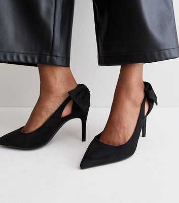 Wide Fit Black Faux Suede Bow Heel Pumps