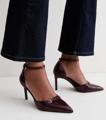 Wide Fit Dark Burgundy Faux Leather Buckle Detail Pumps