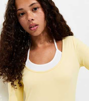 Girls Light Yellow 2 In 1 Halterneck Long Sleeve Top
