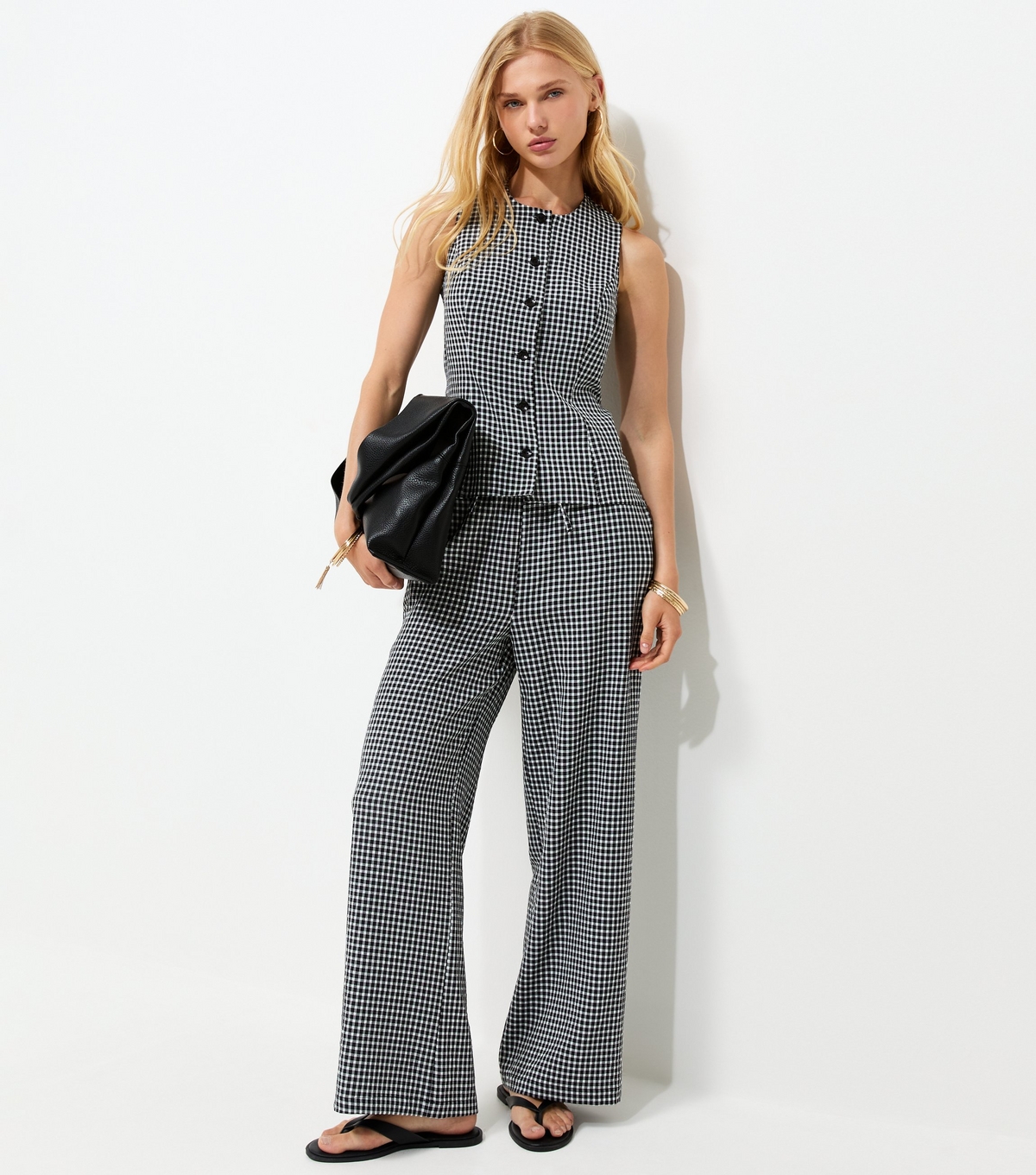 Women's Black Gingham Print Button Front Waistcoat New Look