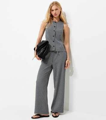 Black Gingham Print Button Front Waistcoat