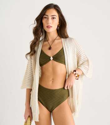 Gini London Cream Crochet Open Front Cardigan