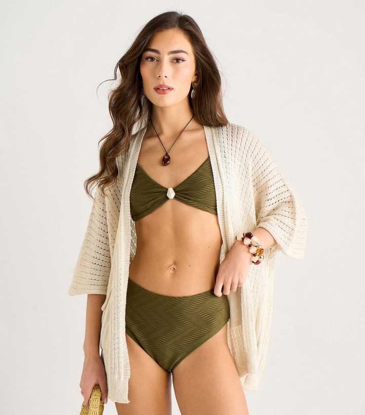 Gini London Cream Crochet Open Front Cardigan