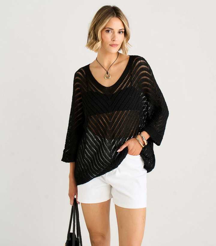 Gini London Black Crochet V-Neck Top