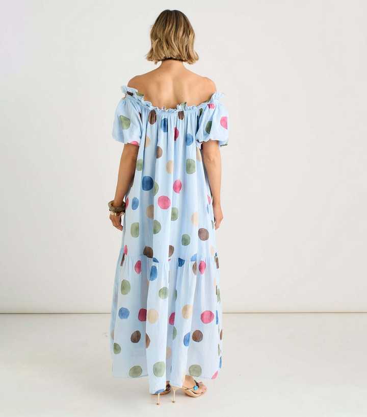 princess polly baby blue dress Zapaka Women Navy White Polka Dots Dress with Puff Sleeves A Line V Neck  Vintage Summer Dress – ZAPAKA NZ