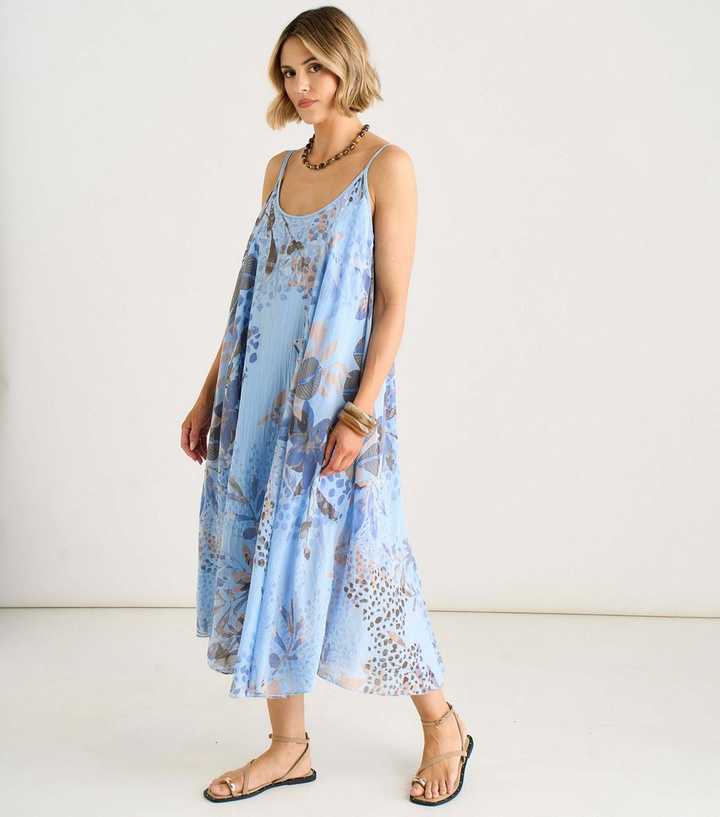 Gini London Blue Floral Strappy Midi Dress | New Look