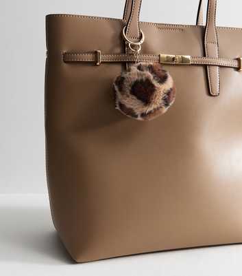Brown Fluffy Leopard Print Pom Pom Bag Charm