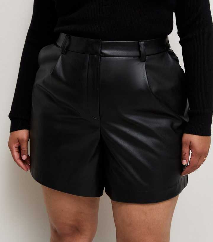Curves Black Faux Leather Shorts