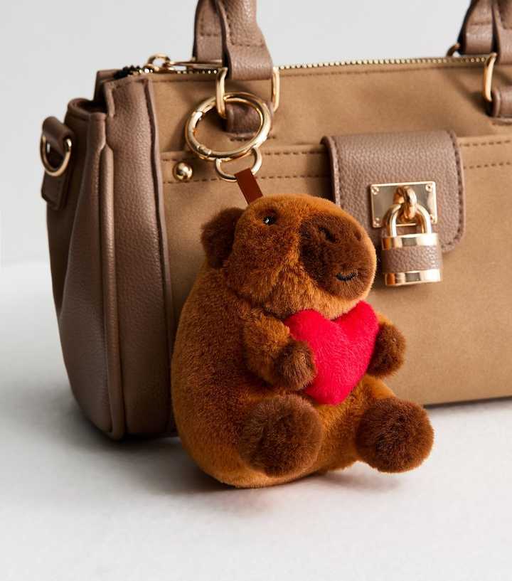 Brown Plush Capybara with Heart Bag Charm