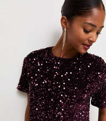 Dark Burgundy Velvet Sequin T-Shirt