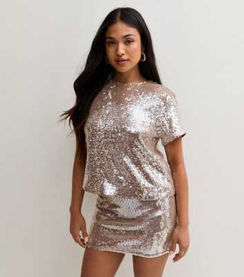 Petite Mink Sequin Short Sleeve T-Shirt