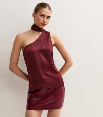 Dark Burgundy Satin Neck Scarf Sleeveless Top
