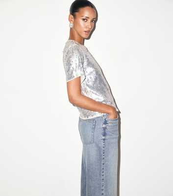 Silver Sequin Mesh T-Shirt
