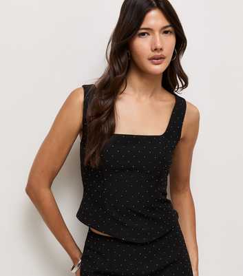 Black Gem Embellished Square Neck Cami Top