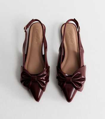 Dark Burgundy Faux Leather Bow Slingback Flats
