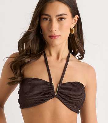 Gini London Dark Brown V Front Halter Neck Bikini Top