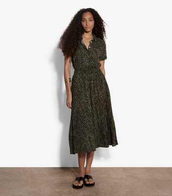 Apricot Khaki Animal Print Shirt Midi Dress