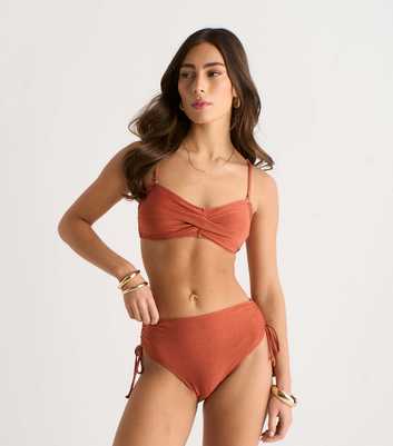 Gini London Rust Metallic Ruched Bikini Bottoms