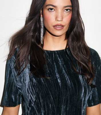 Navy Crinkled Velvet T-Shirt