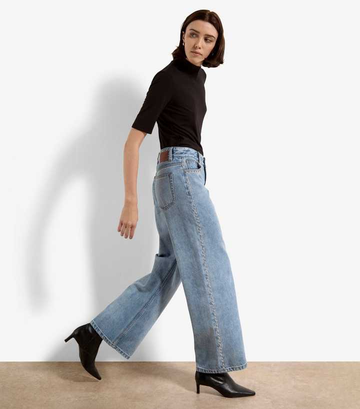 Apricot Light Blue Studded Wide Leg Jeans