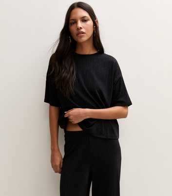 Black Jersey Metallic Stripe Ribbed Easy T-Shirt