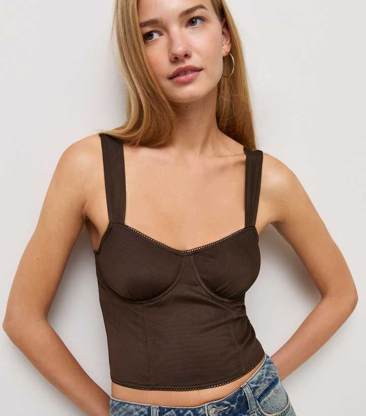 Dark Brown Crop Bustier Corset Cami Top