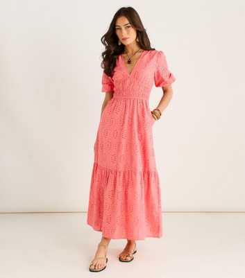Gini London Light Coral Diamond Cut Work Broderie Dress