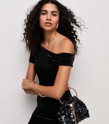 Black Velvet Fallen Shoulder Bodysuit